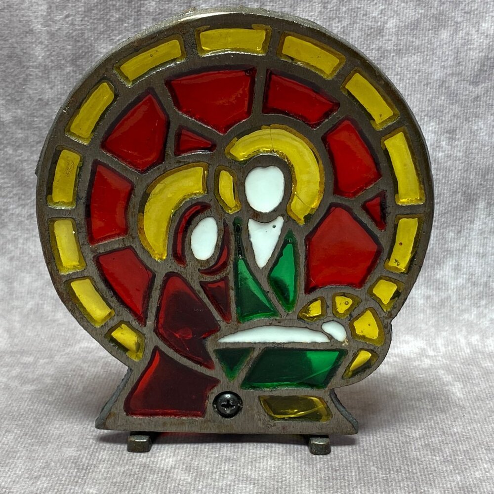 Stained Glass Nativity Scene Metal Tealight Candle Holder